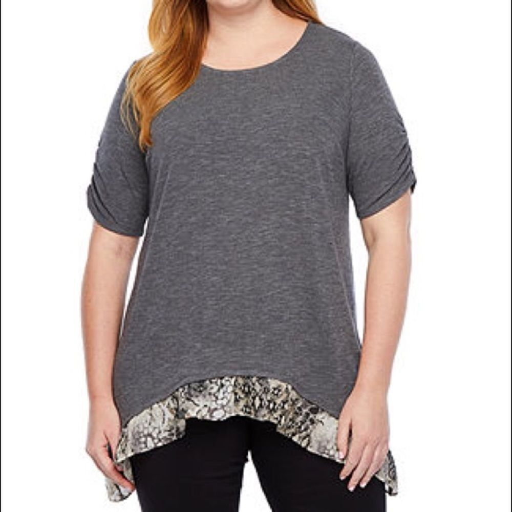 ALYX Gray Short Sleeve Towfer Knit Blouse Size 2X NWOT